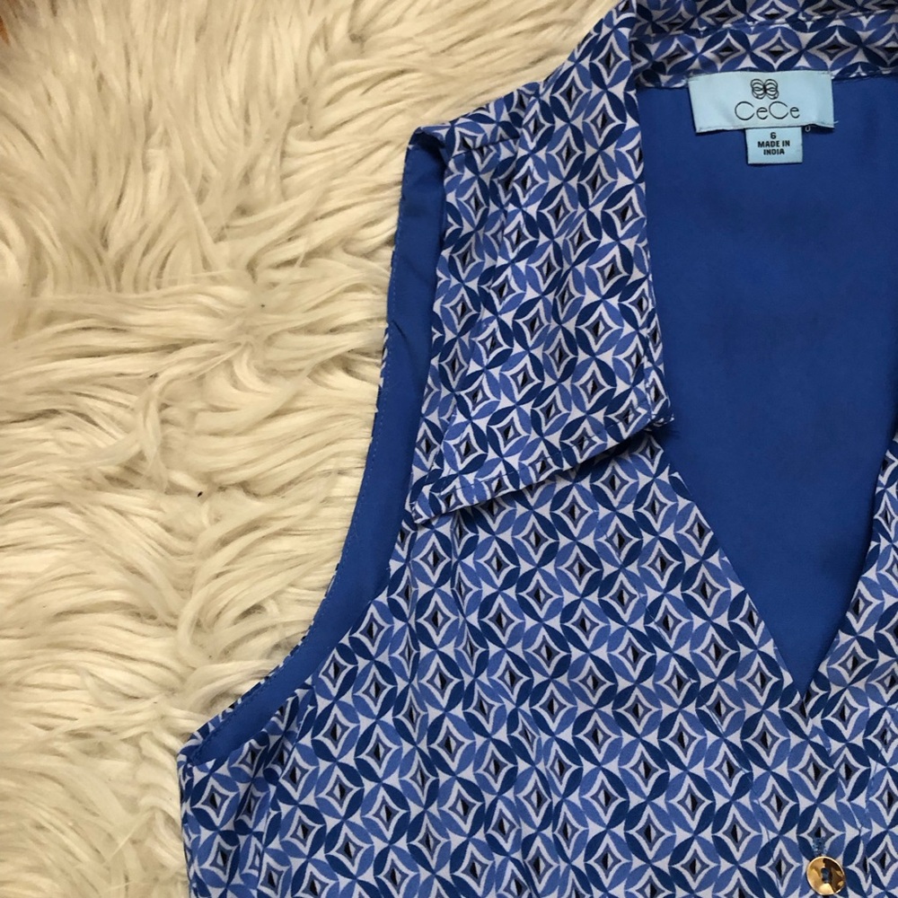 CeCe Geometric Diamond Button Down Collared Flowy… - image 7